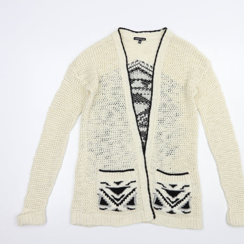 Warehouse Womens Ivory V-Neck Geometric Acrylic Cardigan Jumper Size 10
