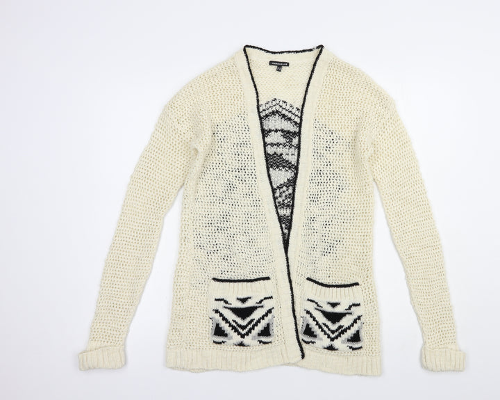 Warehouse Womens Ivory V-Neck Geometric Acrylic Cardigan Jumper Size 10