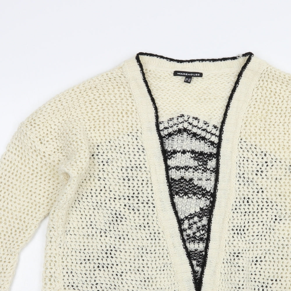 Warehouse Womens Ivory V-Neck Geometric Acrylic Cardigan Jumper Size 10