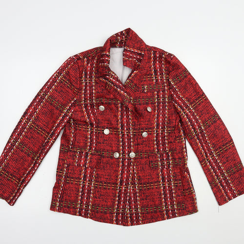 Preworn Womens Red Plaid  Jacket Blazer Size M  Button