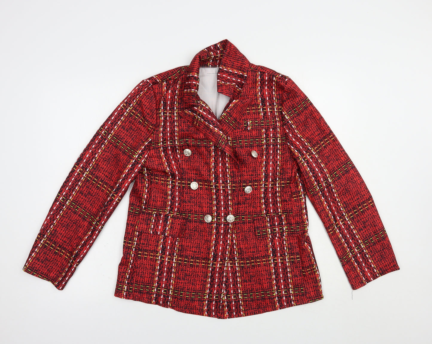 Preworn Womens Red Plaid  Jacket Blazer Size M  Button