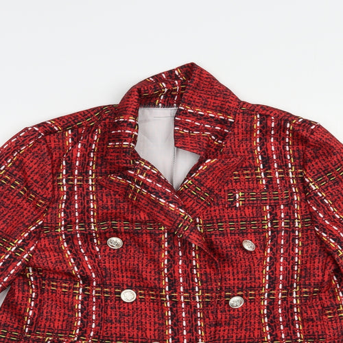 Preworn Womens Red Plaid  Jacket Blazer Size M  Button