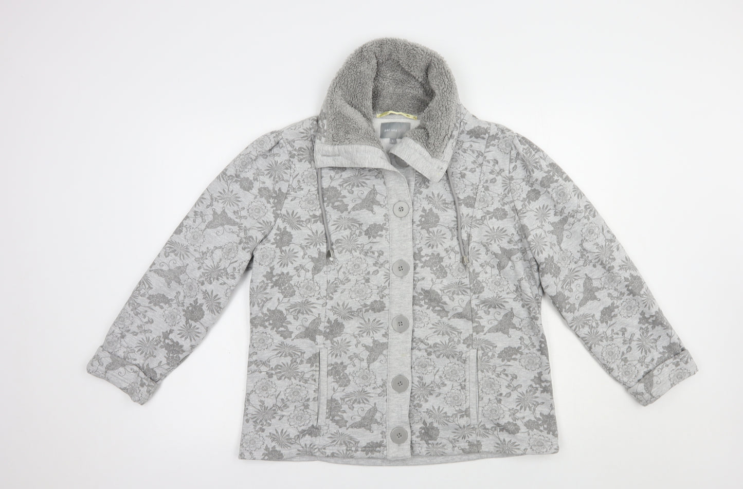 Per Una Womens Grey Floral Cotton Cardigan Sweatshirt Size L  Button