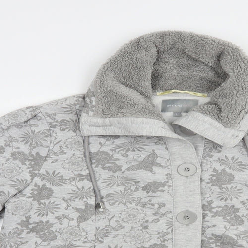 Per Una Womens Grey Floral Cotton Cardigan Sweatshirt Size L  Button