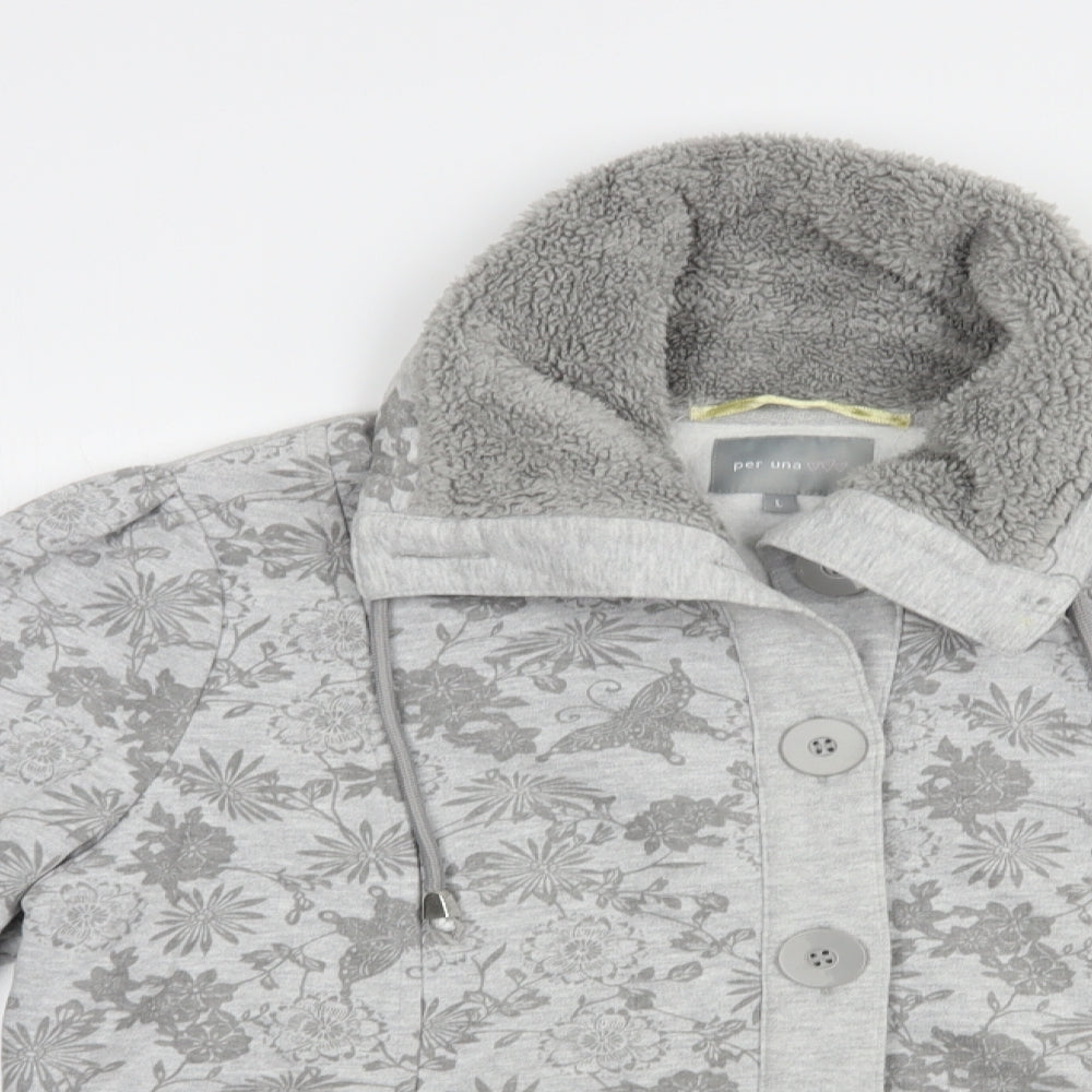 Per Una Womens Grey Floral Cotton Cardigan Sweatshirt Size L  Button