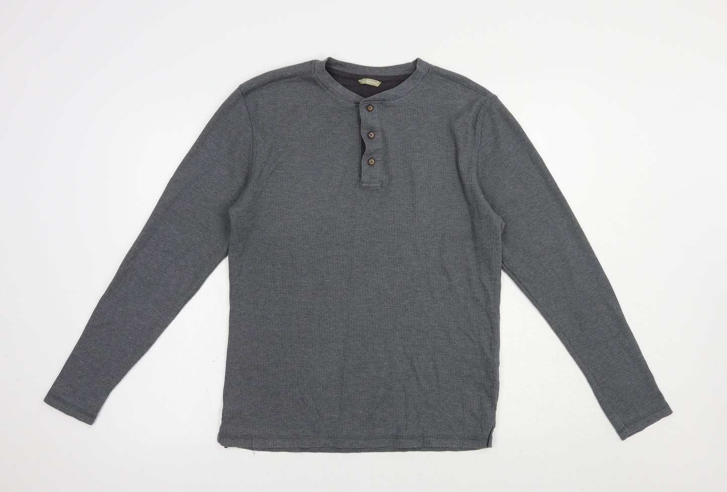 Avenue Mens Grey  Cotton  T-Shirt Size M Henley