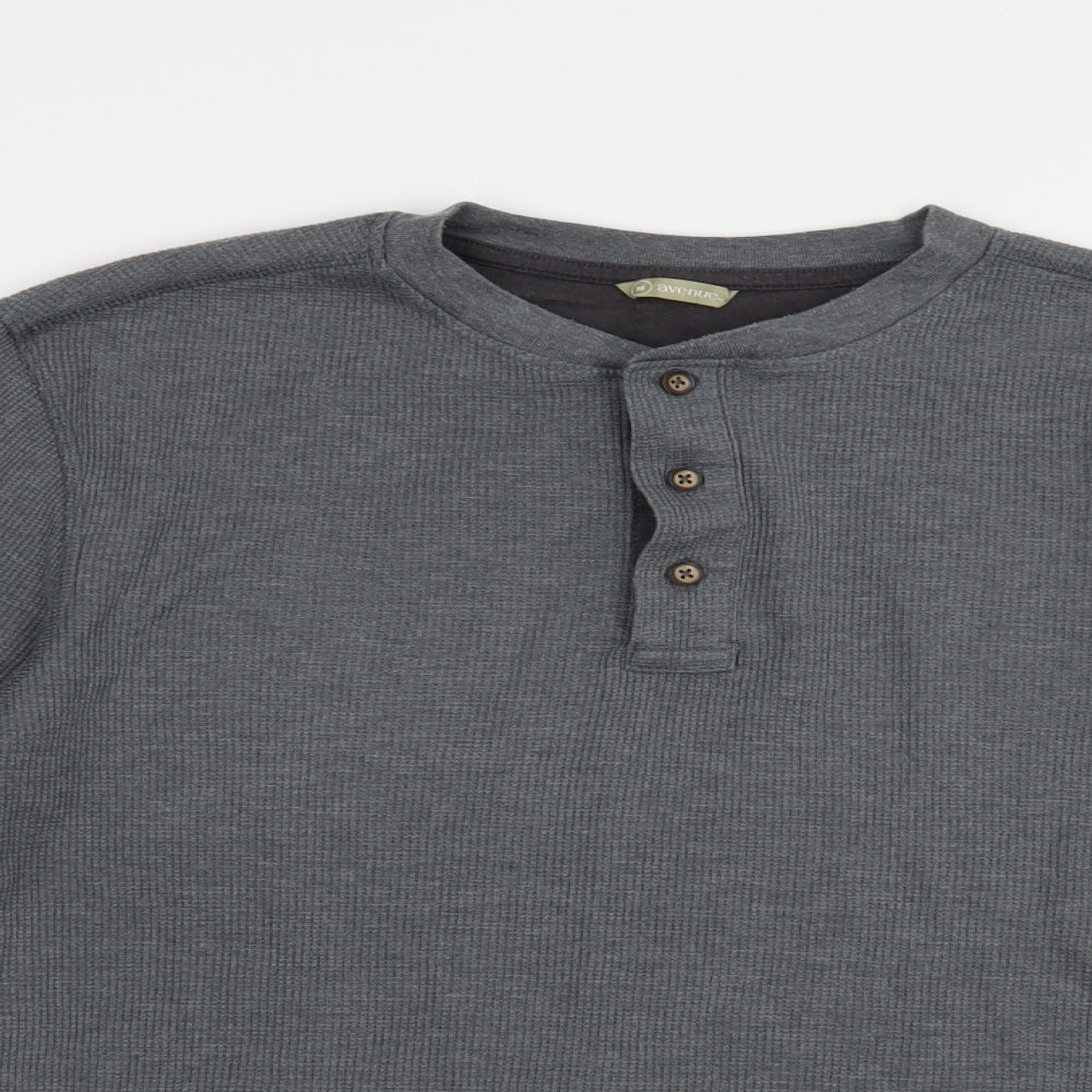 Avenue Mens Grey  Cotton  T-Shirt Size M Henley