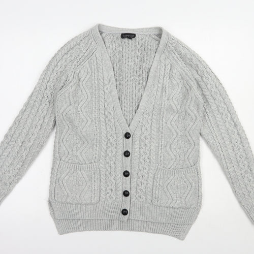 Topshop Womens Grey V-Neck  Acrylic Cardigan Jumper Size 6