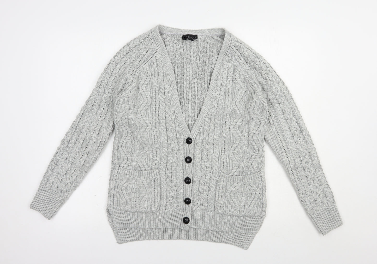 Topshop Womens Grey V-Neck  Acrylic Cardigan Jumper Size 6