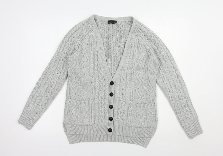 Topshop Womens Grey V-Neck  Acrylic Cardigan Jumper Size 6