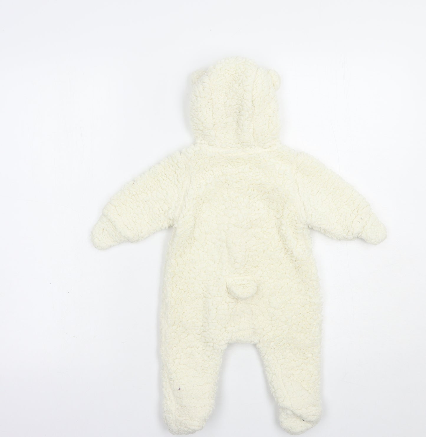 H&M Baby Ivory    Snowsuit Size 0-3 Months   Zip - Bear Hood