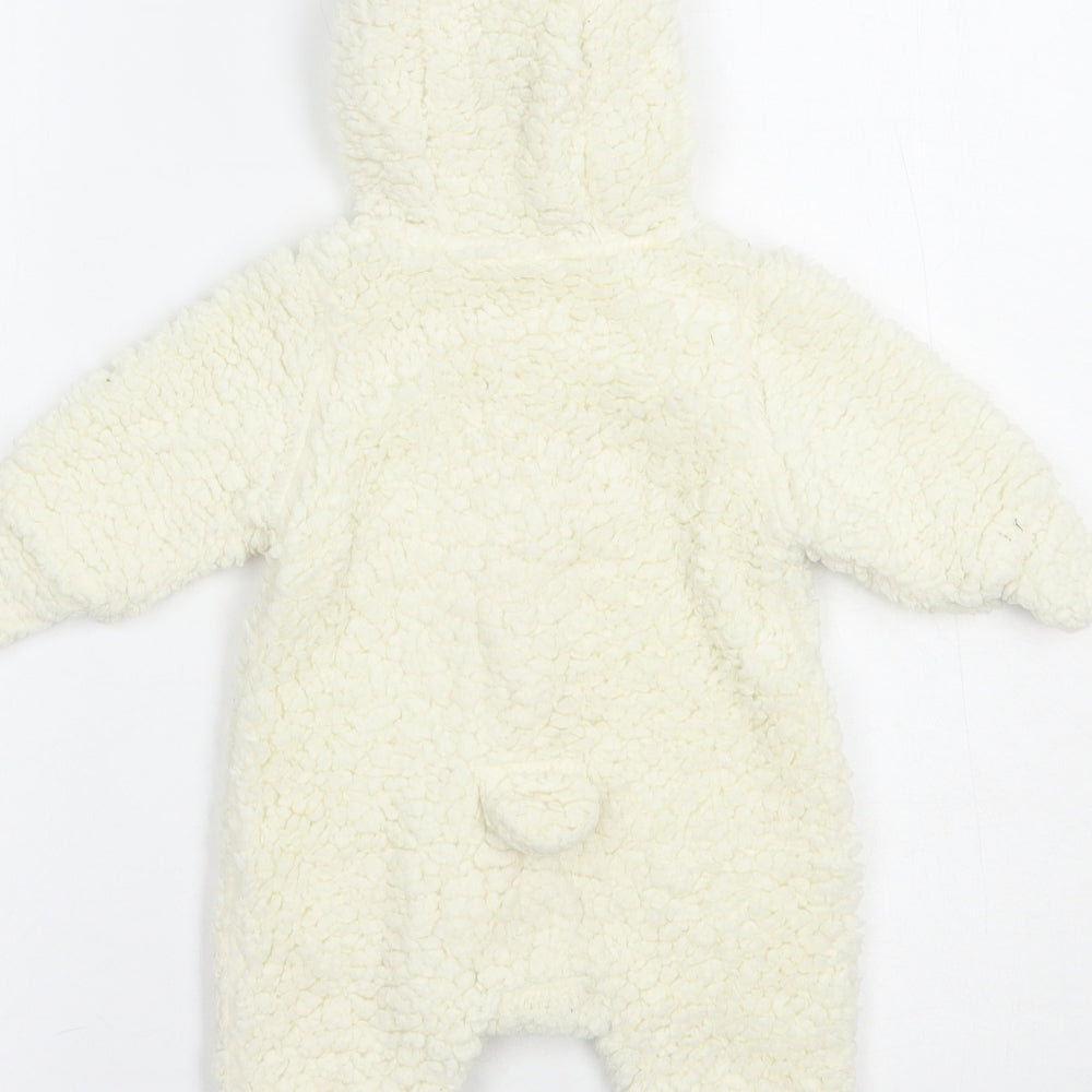 H&M Baby Ivory    Snowsuit Size 0-3 Months   Zip - Bear Hood