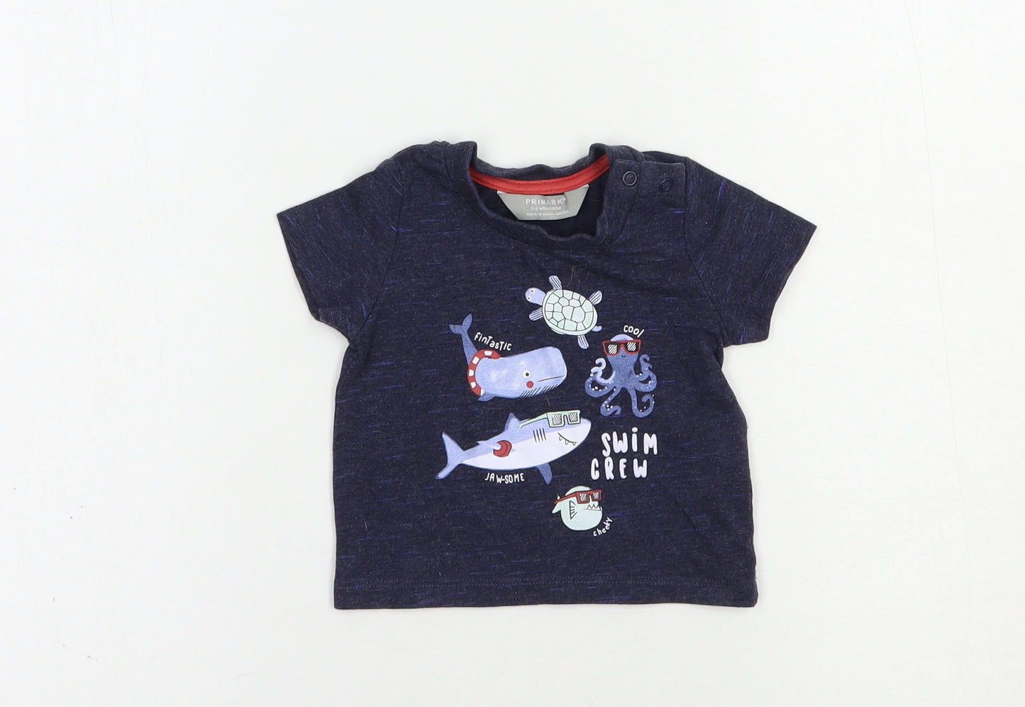 Primark Baby Blue  Cotton Pullover T-Shirt Size 3-6 Months Crew Neck Snap - Swim Crew