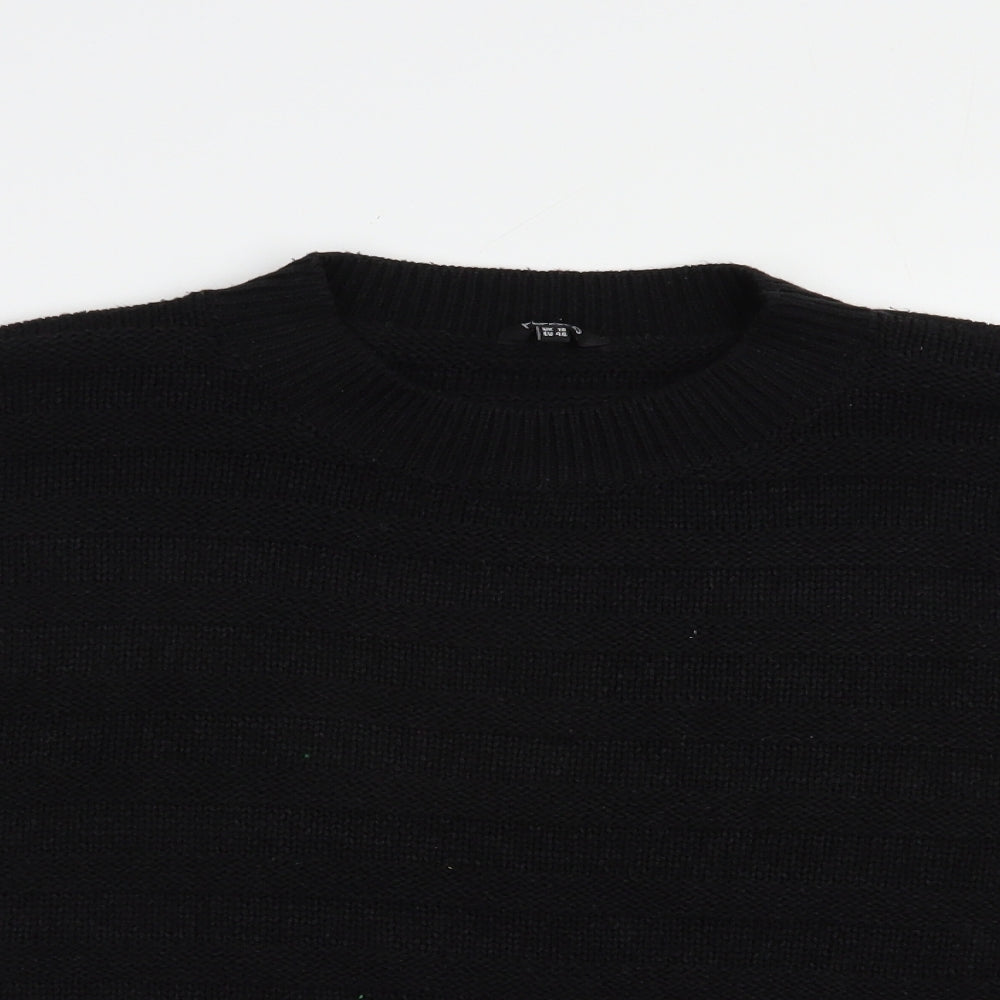 Pep & Co Womens Black Crew Neck  Acrylic Pullover Jumper Size 18