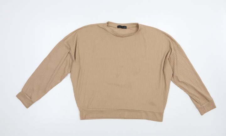 Missguided Womens Beige  Polyester Basic Blouse Size L Crew Neck