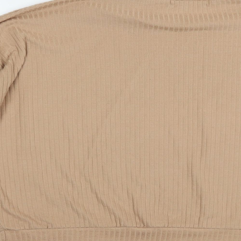 Missguided Womens Beige  Polyester Basic Blouse Size L Crew Neck