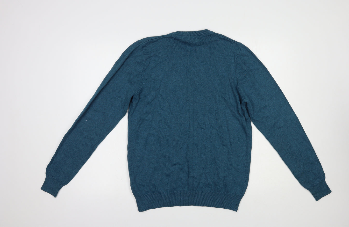 Marks and Spencer Mens Green V-Neck  Cotton Pullover Jumper Size M