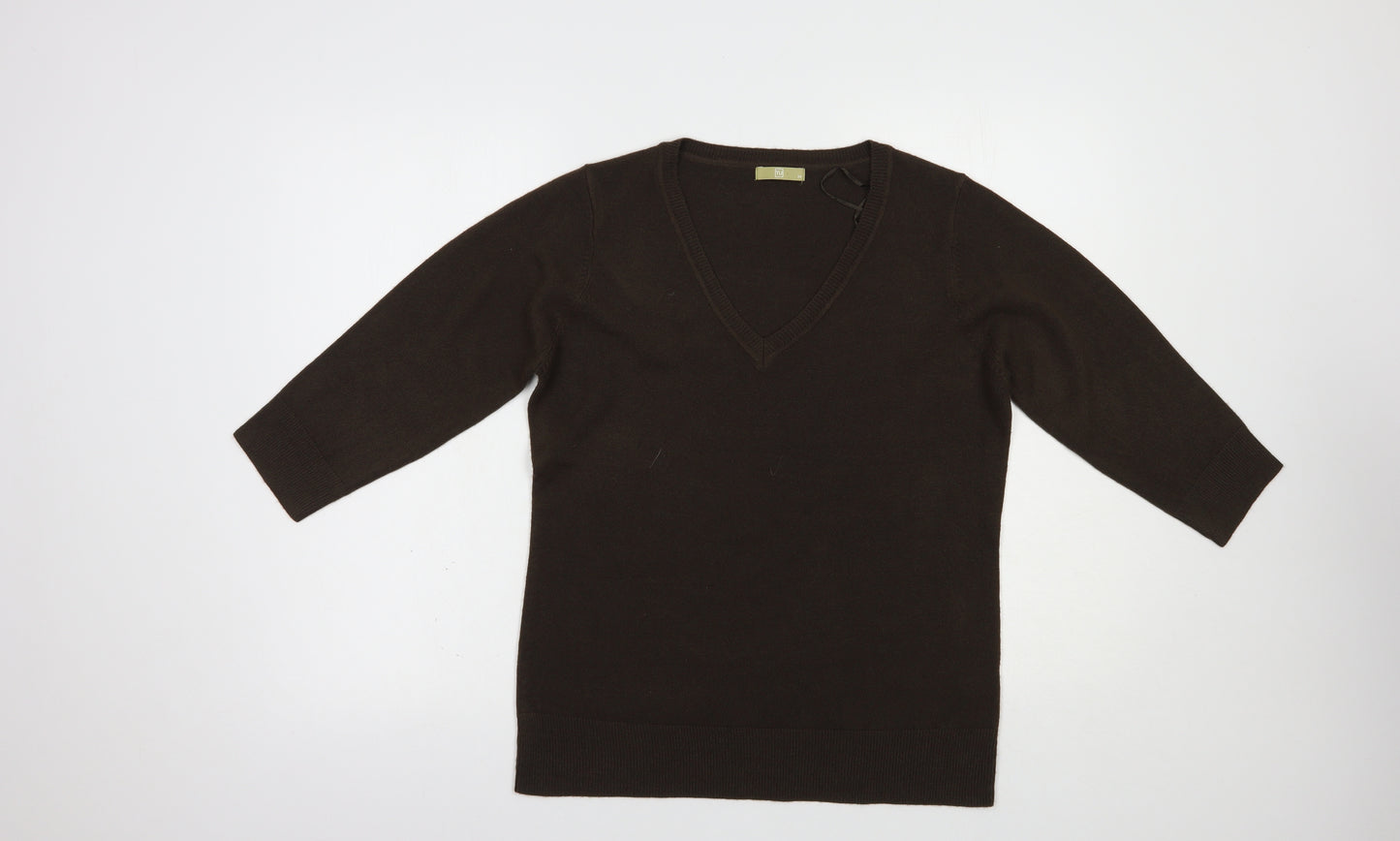 TU Womens Brown V-Neck  Acrylic Pullover Jumper Size 14