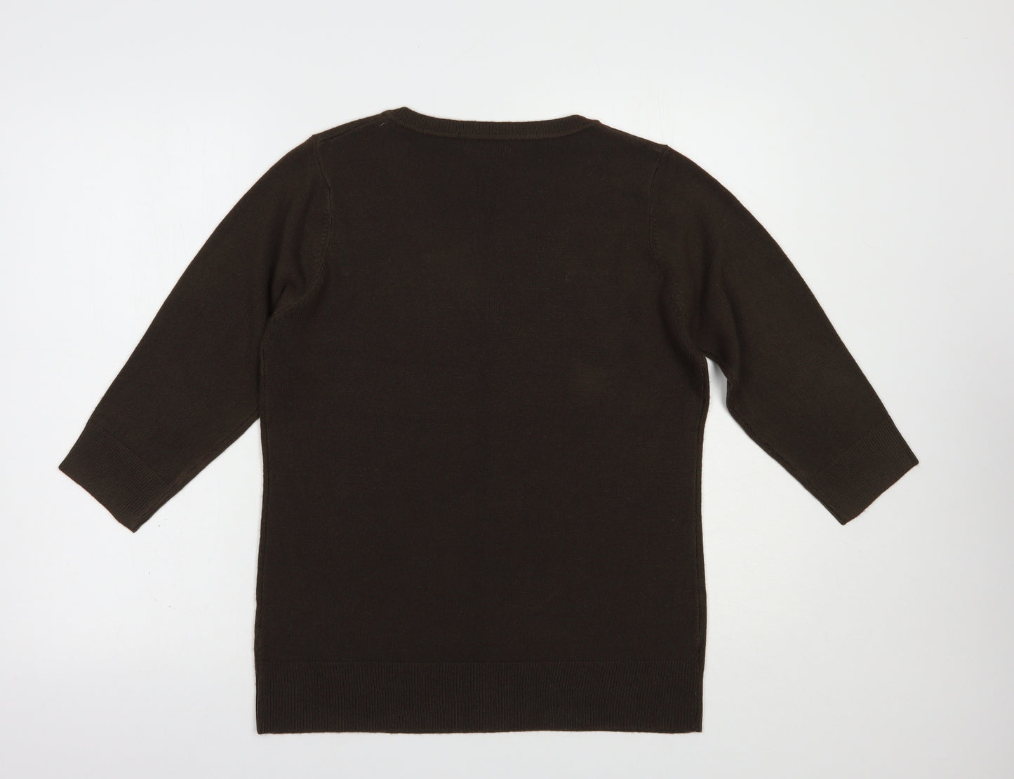 TU Womens Brown V-Neck  Acrylic Pullover Jumper Size 14