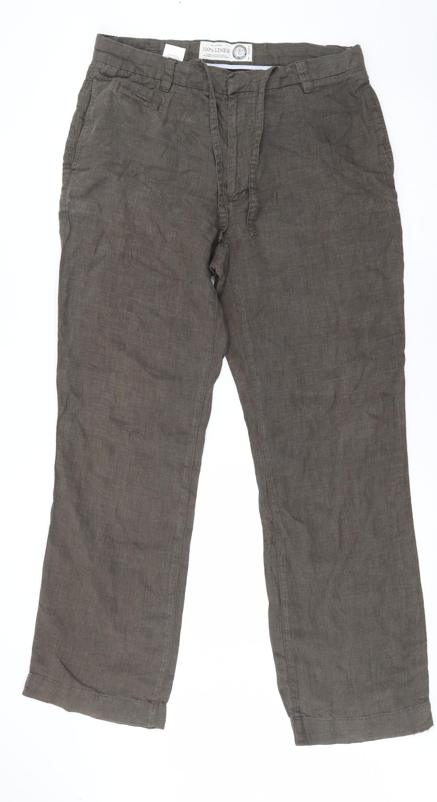 NEXT Mens Green  Linen Trousers  Size 32 in L30 in Regular  - Khaki