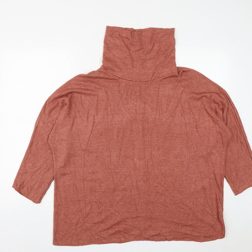 Made in Italy Womens Brown  Viscose Basic T-Shirt Size L High Neck