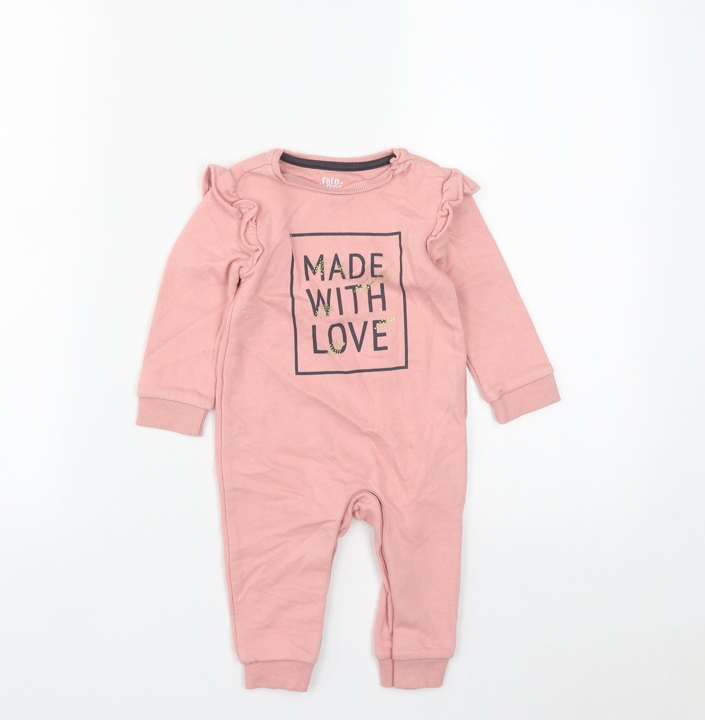 F&F Girls Pink  Cotton Babygrow One-Piece Size 6-9 Months  Snap