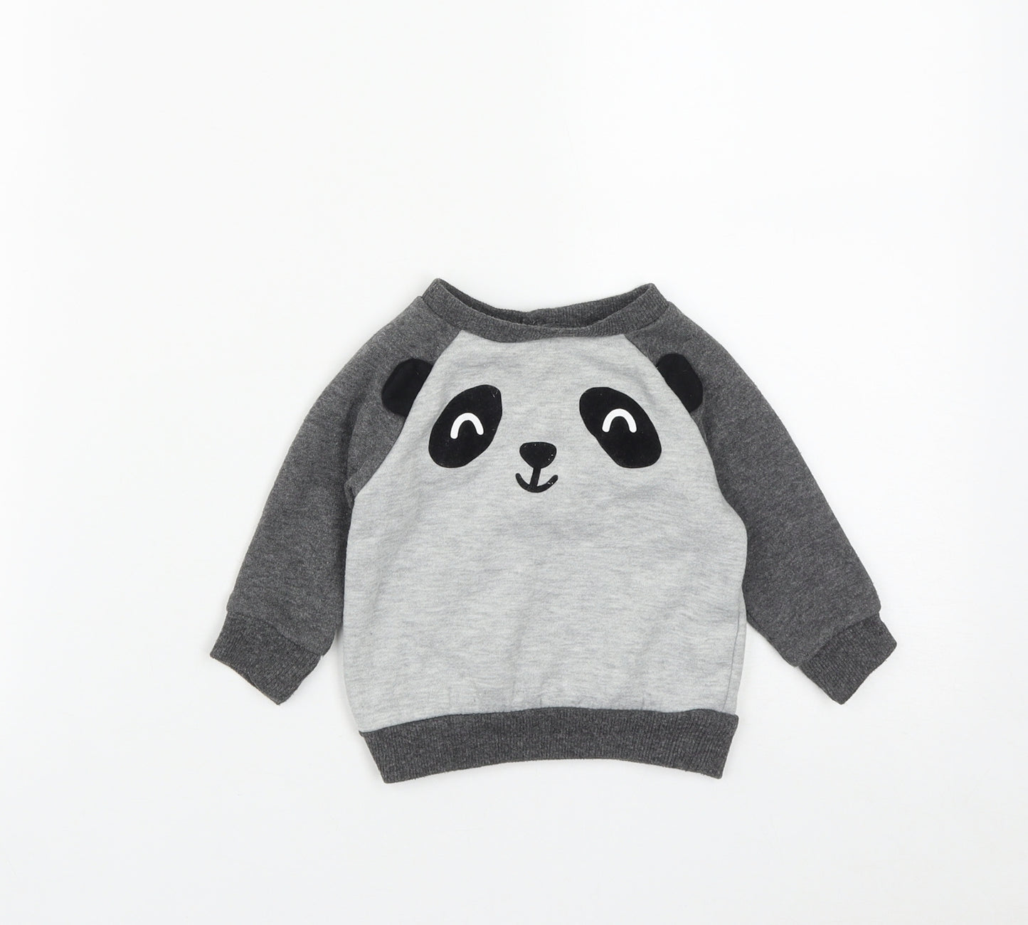 Primark Baby Grey  Cotton Pullover Jumper Size 6-9 Months  Snap - Bear Print