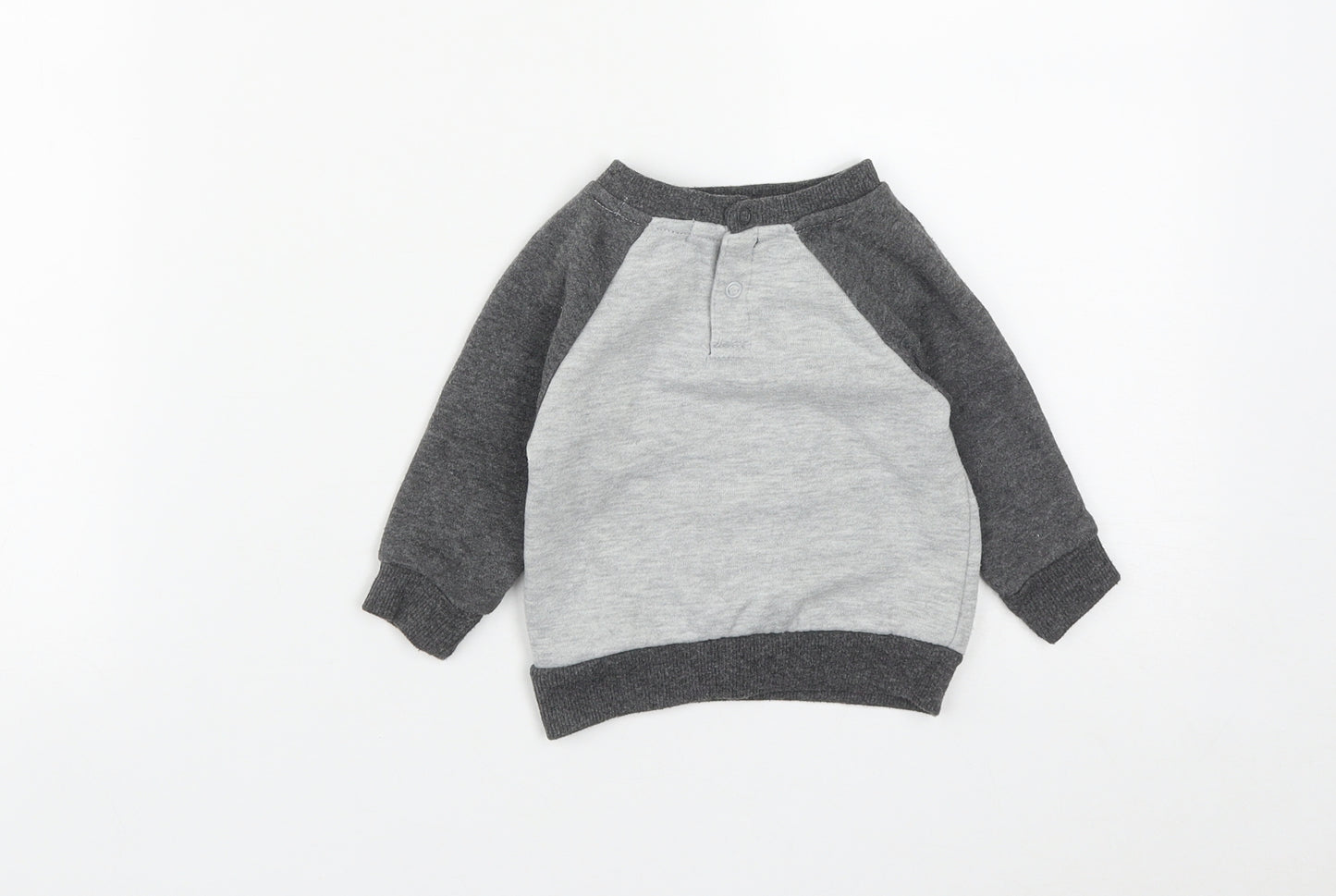 Primark Baby Grey  Cotton Pullover Jumper Size 6-9 Months  Snap - Bear Print