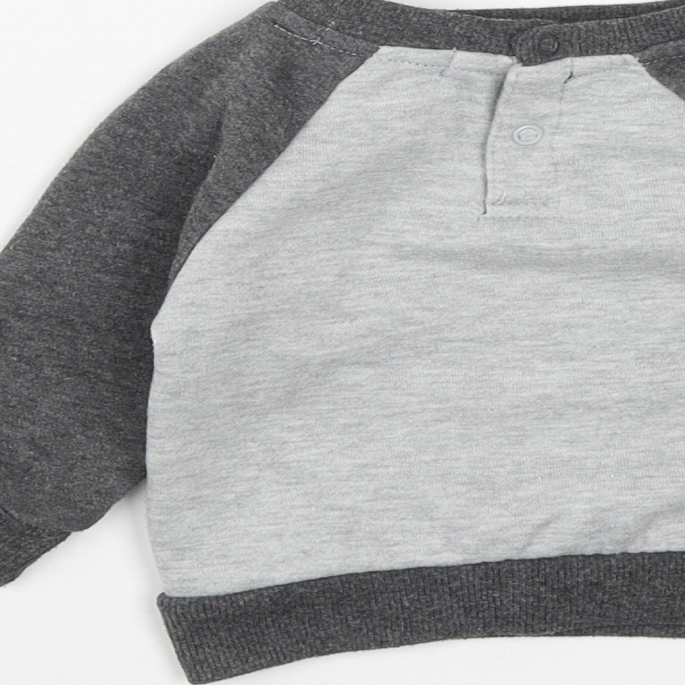 Primark Baby Grey  Cotton Pullover Jumper Size 6-9 Months  Snap - Bear Print