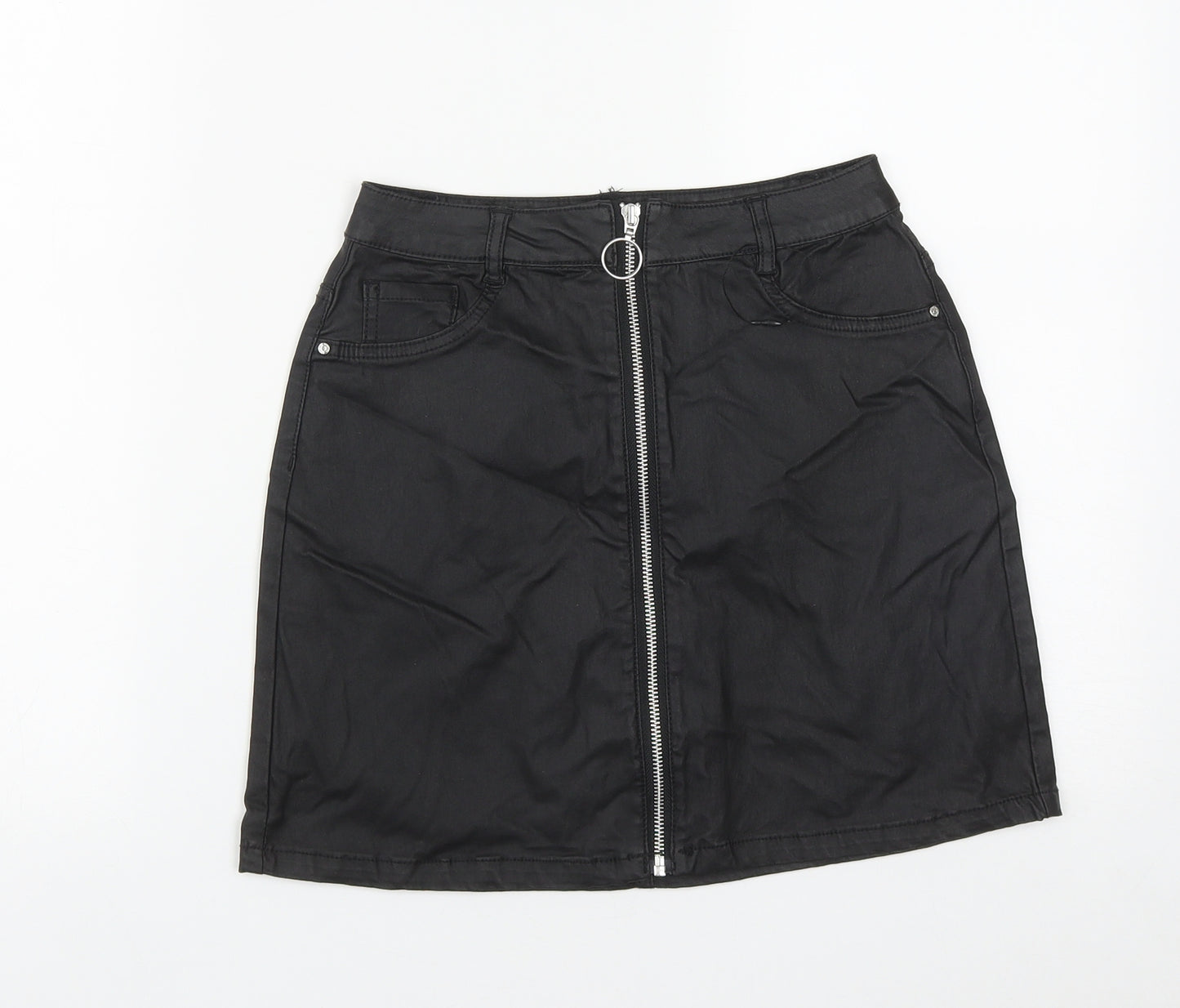 Primark Womens Black  Polyamide A-Line Skirt Size 6   Zip