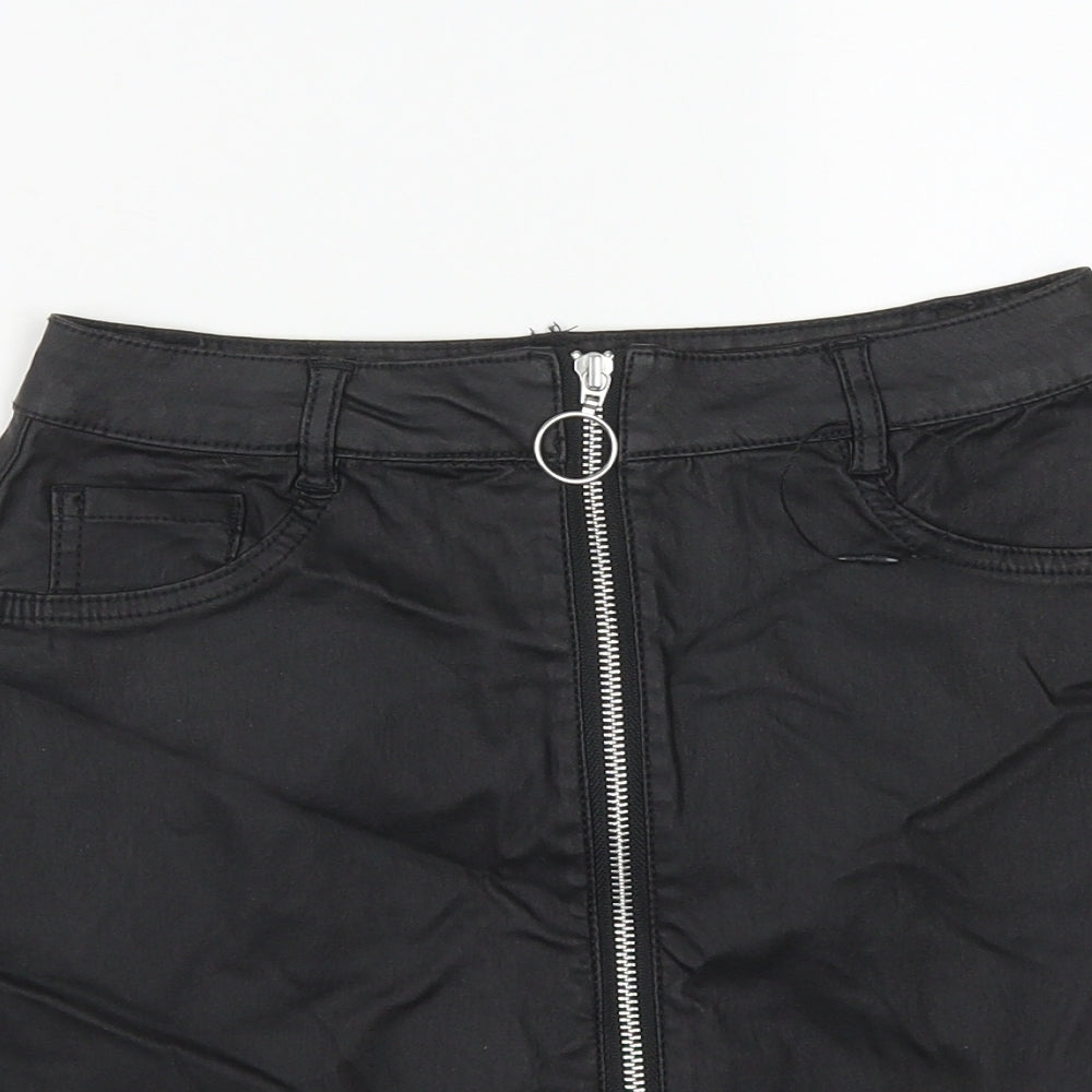 Primark Womens Black  Polyamide A-Line Skirt Size 6   Zip