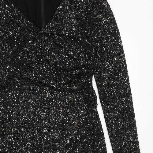 Vesper Womens Gold Geometric Polyester Fit & Flare  Size 12  V-Neck Zip