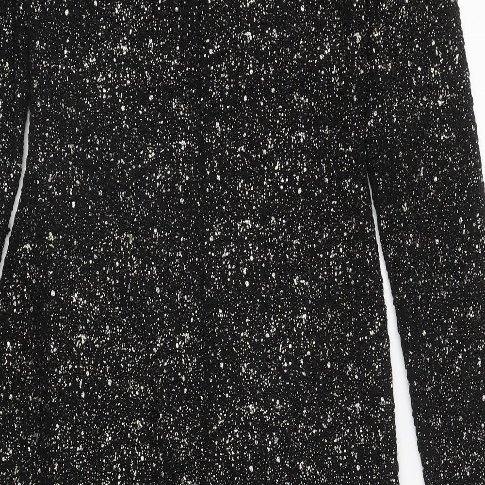 Vesper Womens Gold Geometric Polyester Fit & Flare  Size 12  V-Neck Zip