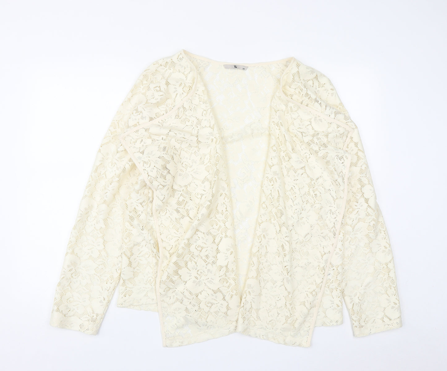 TU Womens White V-Neck Geometric Polyester Cardigan Jumper Size 22