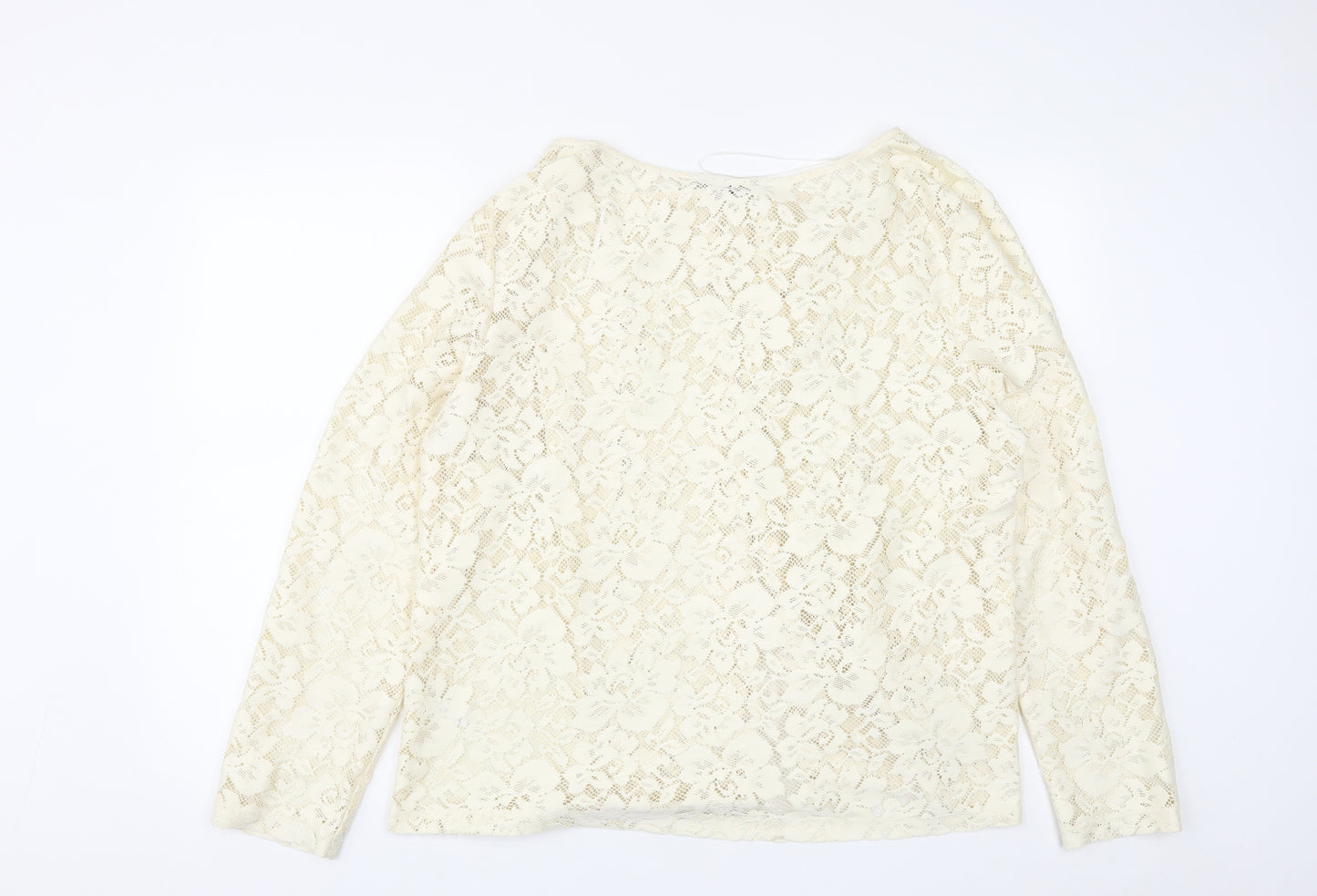 TU Womens White V-Neck Geometric Polyester Cardigan Jumper Size 22