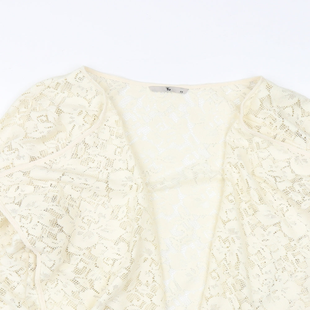 TU Womens White V-Neck Geometric Polyester Cardigan Jumper Size 22
