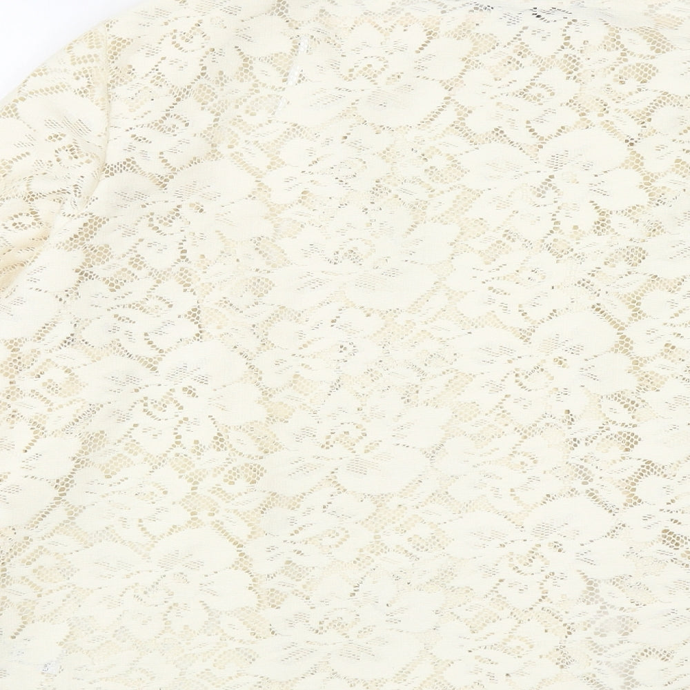 TU Womens White V-Neck Geometric Polyester Cardigan Jumper Size 22