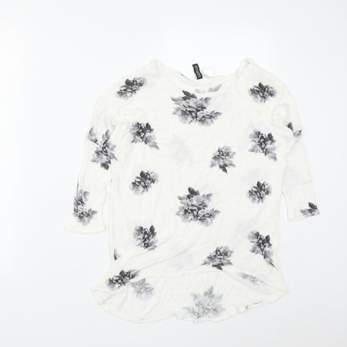 H&M Womens White Scoop Neck Floral Acrylic Pullover Jumper Size S