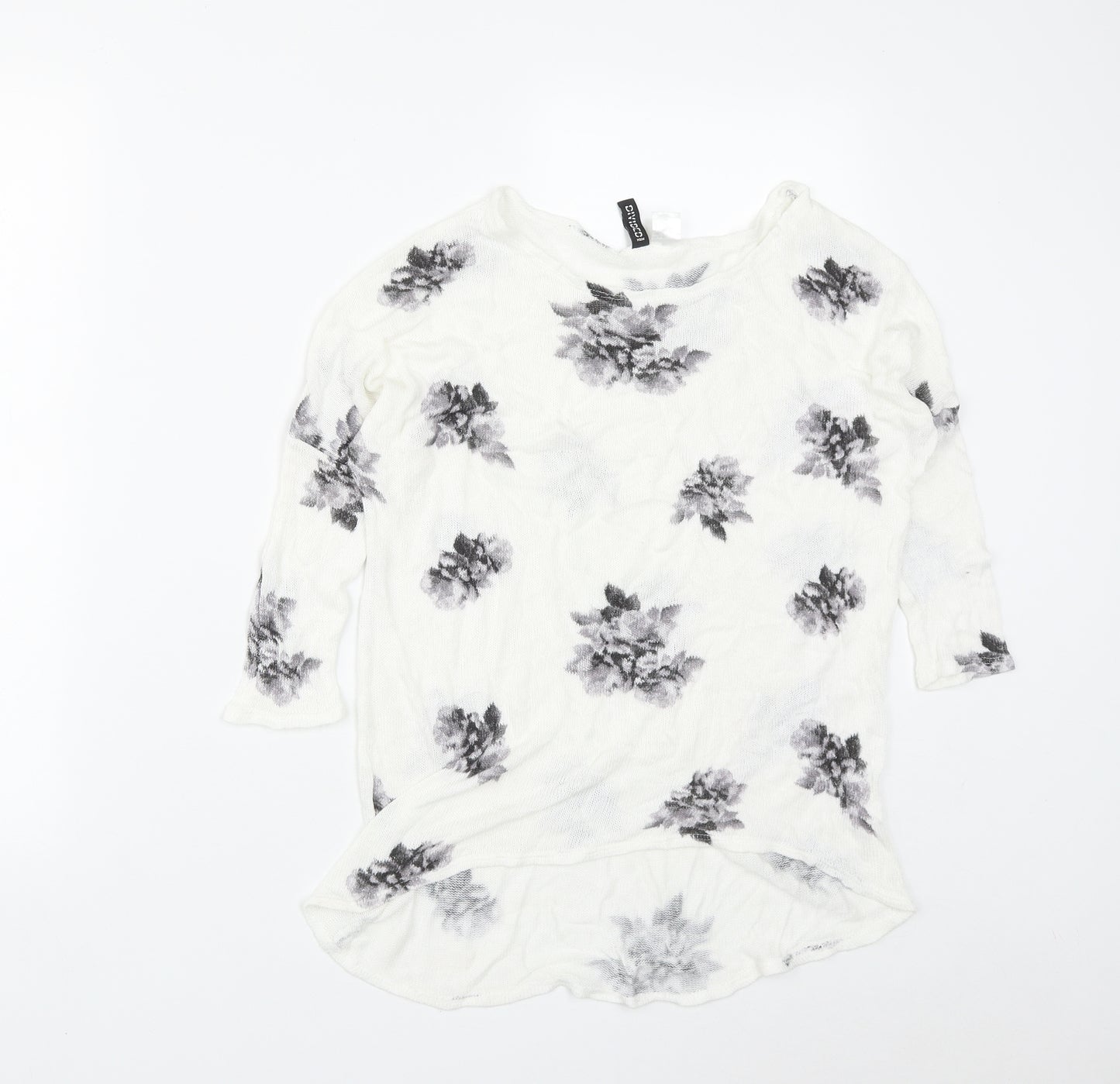 H&M Womens White Scoop Neck Floral Acrylic Pullover Jumper Size S
