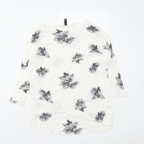 H&M Womens White Scoop Neck Floral Acrylic Pullover Jumper Size S