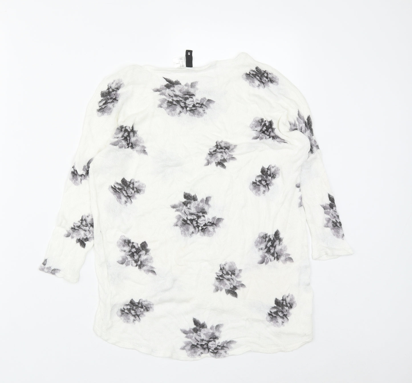 H&M Womens White Scoop Neck Floral Acrylic Pullover Jumper Size S
