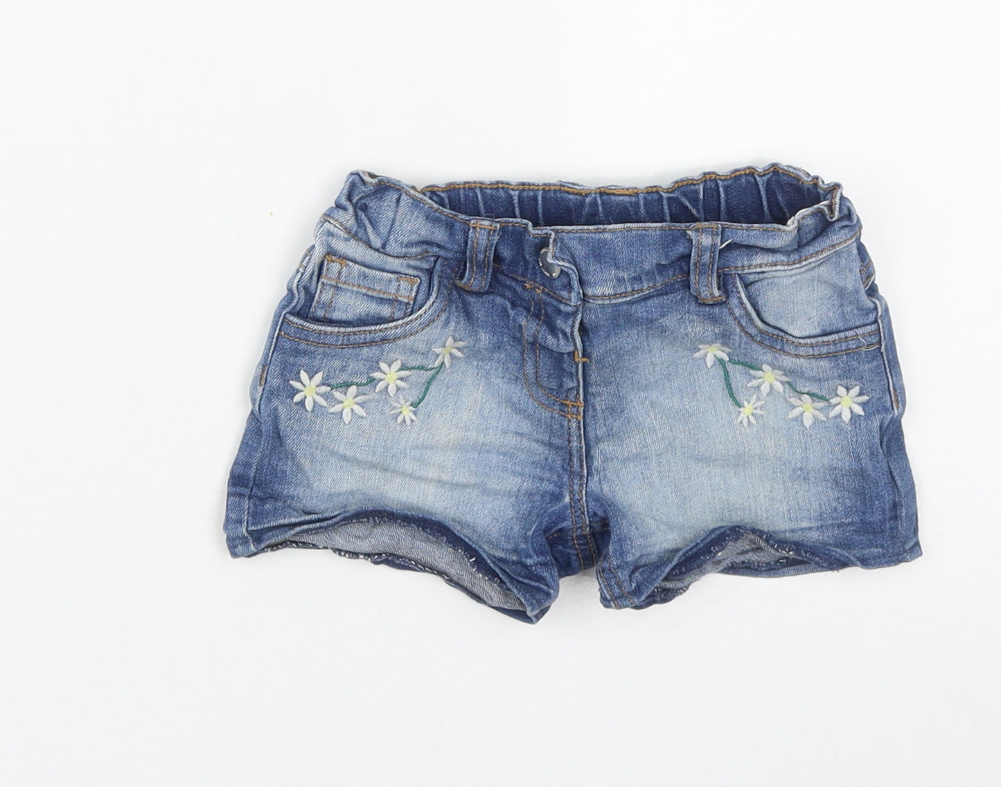 F&F Girls Blue Floral Cotton Hot Pants Shorts Size 2-3 Years  Regular Buckle