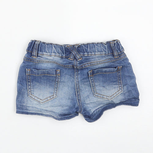 F&F Girls Blue Floral Cotton Hot Pants Shorts Size 2-3 Years  Regular Buckle