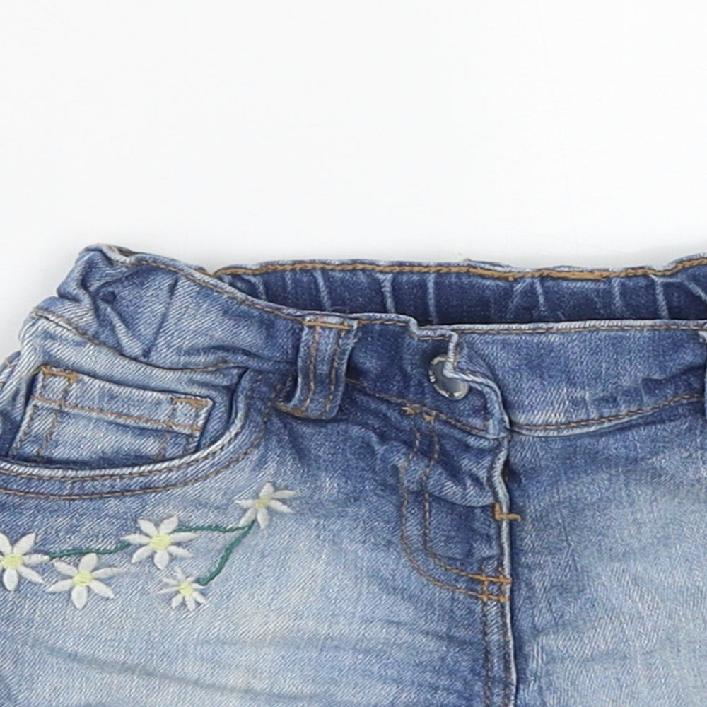 F&F Girls Blue Floral Cotton Hot Pants Shorts Size 2-3 Years  Regular Buckle