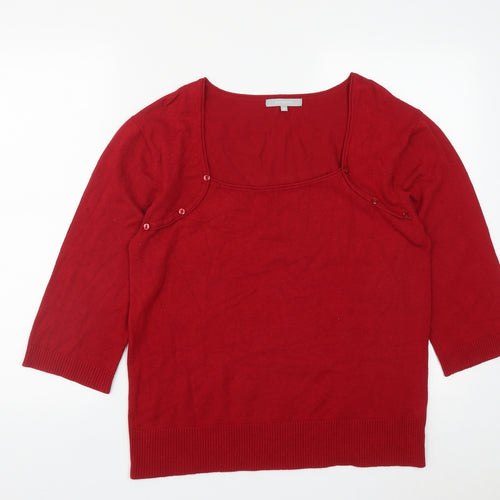 Paramour Womens Red Square Neck  Viscose Pullover Jumper Size XL