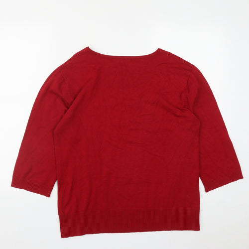 Paramour Womens Red Square Neck  Viscose Pullover Jumper Size XL
