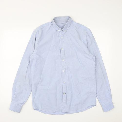 Dunnes Mens Blue  Cotton  Button-Up Size M Collared Button