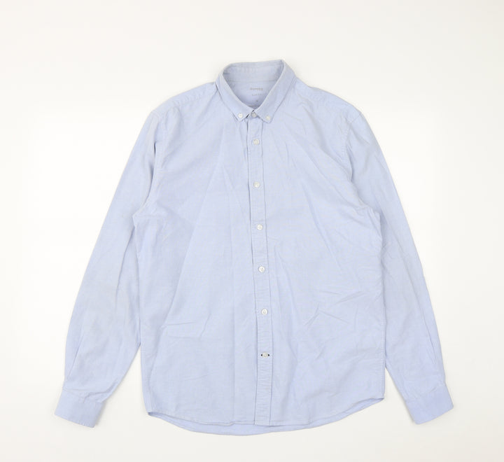 Dunnes Mens Blue Cotton Button-Up Size M Collared Button