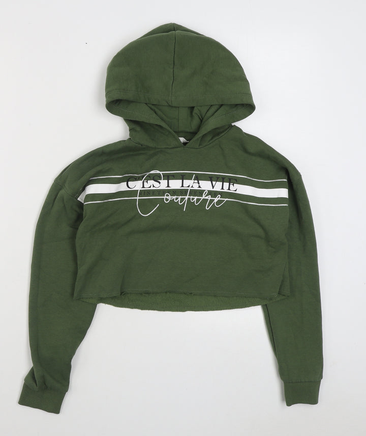 Matalan Girls Green Cotton Pullover Hoodie Size 11 Years Pullover