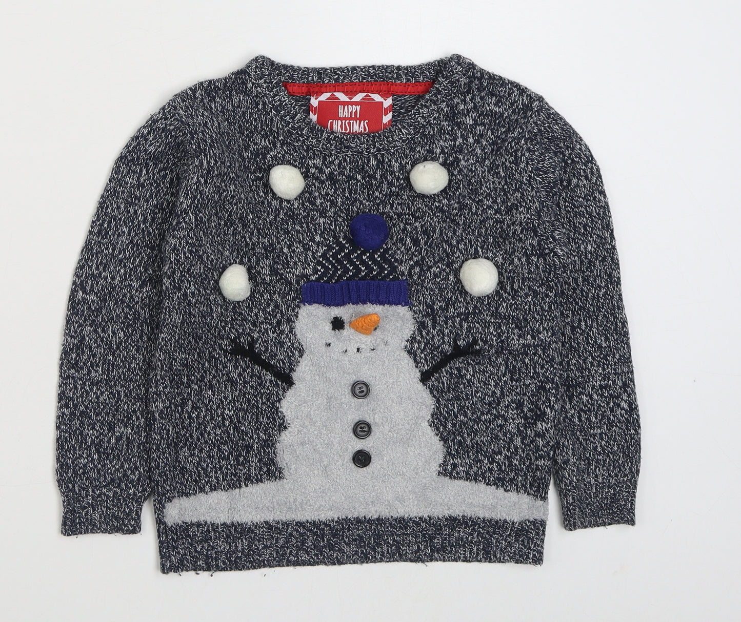 Rebel Boys Grey Round Neck  Acrylic Pullover Jumper Size 5-6 Years  Pullover - Christmas Jumper